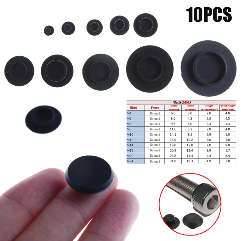 10PCS M5-12 Practical Black Hex Socket Head Cover Caps Fasteners Screws Allen Bolt Screw Nut Round Protector