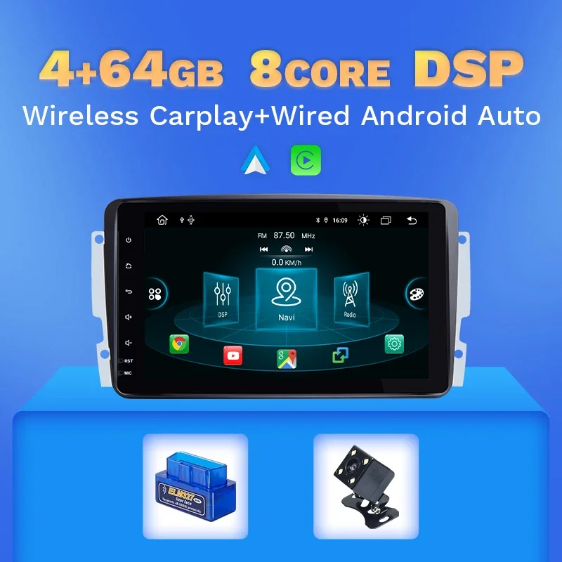 2Din Android autoradio voor Mercedes Benz W209 W168 ML W208 W463 Viano W639 Vito Vaneo draadloze CarPlay Android Auto GPS 4G WiFi IPS touchscreen multimediaspeler