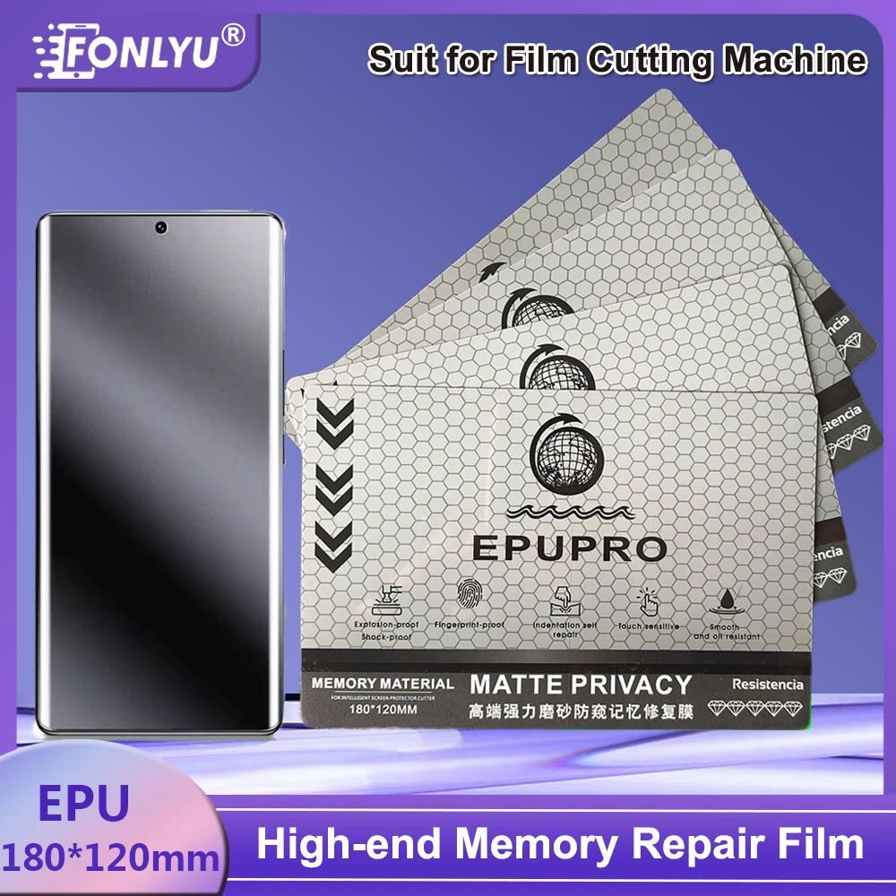 FONLYU 50 Stück EPU Pro Memory Selbstreparatur High-End Matte Privacy Hydrogel Displayschutzfolie für gebogene Bildschirmfolie Schneidemaschine