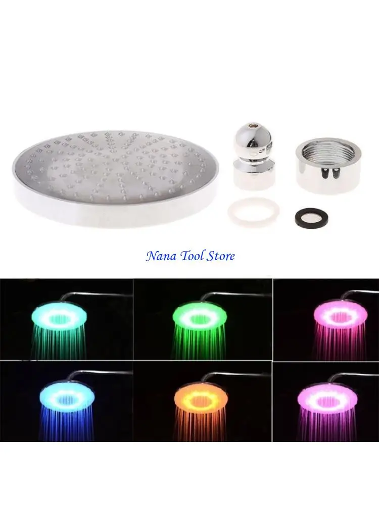 

31GJ 8 -дюймового дюйма RGB Светодиодный светодиодный свет круглый из нержавеющей стали осадки для ванной комнаты для головы