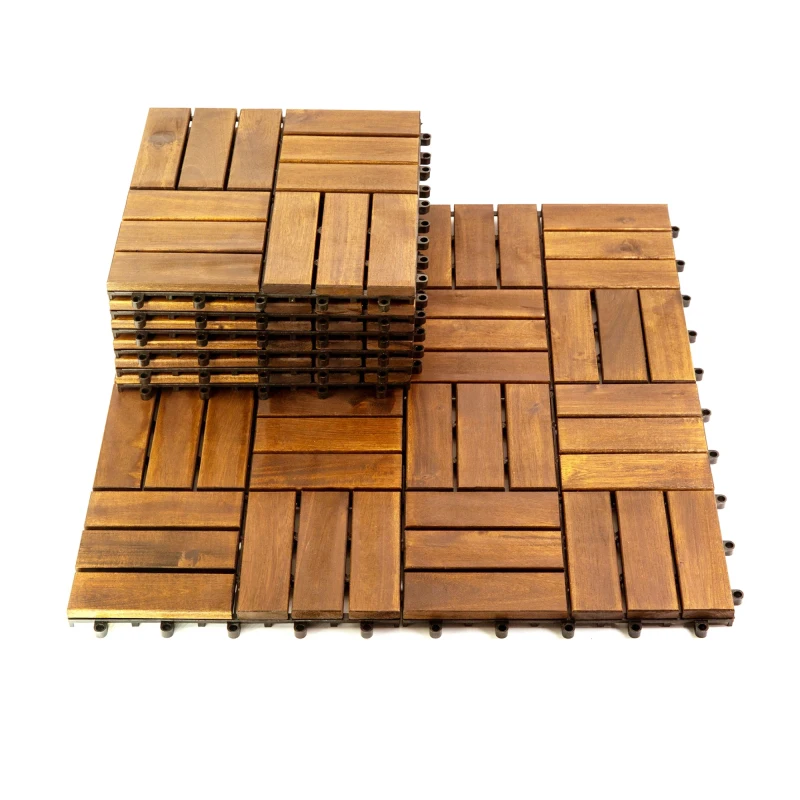 12 in. x 12 in. Acacia 12 Slats Checker Deck Tiles 10 Pieces