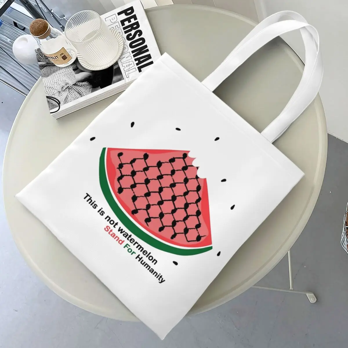 Keffiyeh This Is Not A Watermelon Canvas Tote Bag Simple style Unique Design Magritte Parody Watermelon Trend Bags for Women Men