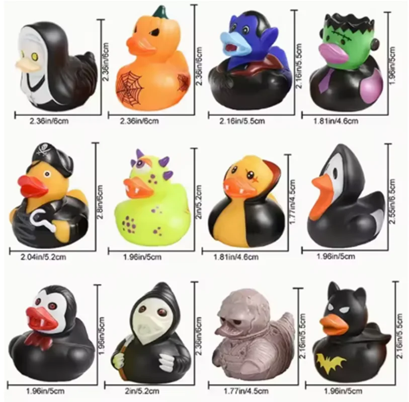 6/12/24 Uds patos de goma de Halloween, paquete de rol de Halloween de patos de goma, pato de goma de calabaza, divertidos juguetes de goma para niños