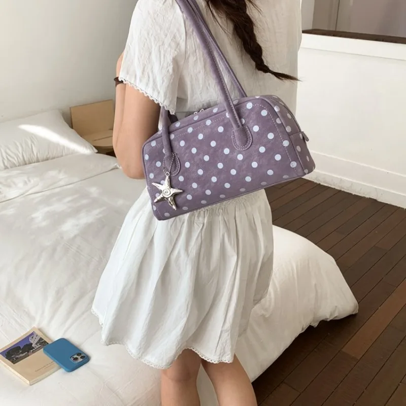 

Women's Polka Dot Long Shoulder Bag with Starfish Charm, Casual Style for Daily Errands, School Commute & Weekend Outings