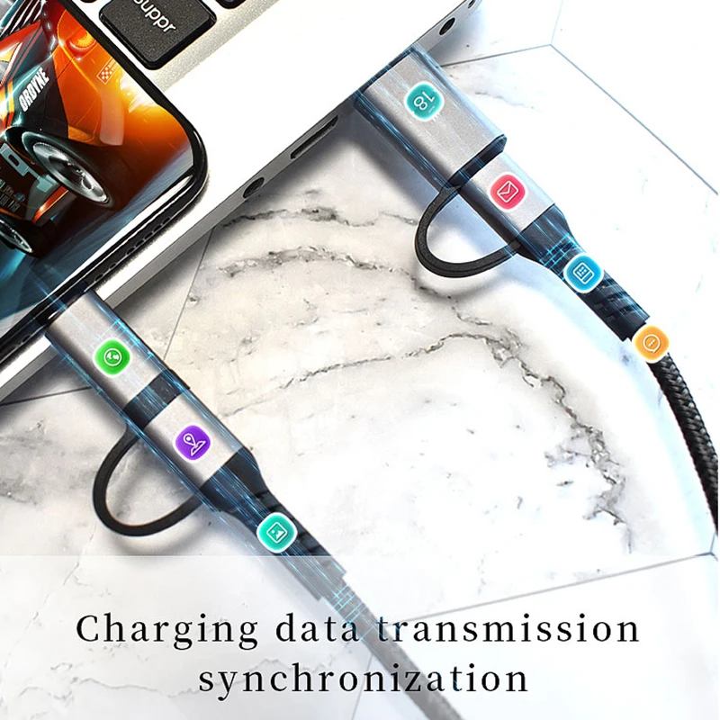 Cabo Multi Carregador para Samsung, Xiaomi, Huawei, iPhone 14, 13, Tipo-C, Carregamento Rápido, Micro USB, Tipo-C, PD, 60W, 4 em 1