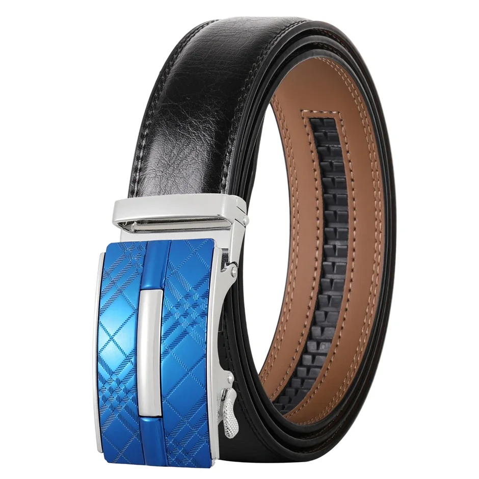 Automatic Buckle Belt Men White Brown Blue Genuine Cow Leather Belts For Men Elegant Formal Belt Ceinture Homme Luxe Marque B510