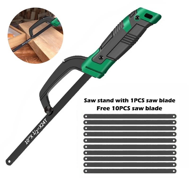 Mini Hacksaw Conjunto com Suporte de Liga de Alumínio Lâminas Portáteis Serra Cortada Ferramentas para Madeira Plástico Metal Acrílico pc 11 Pcs