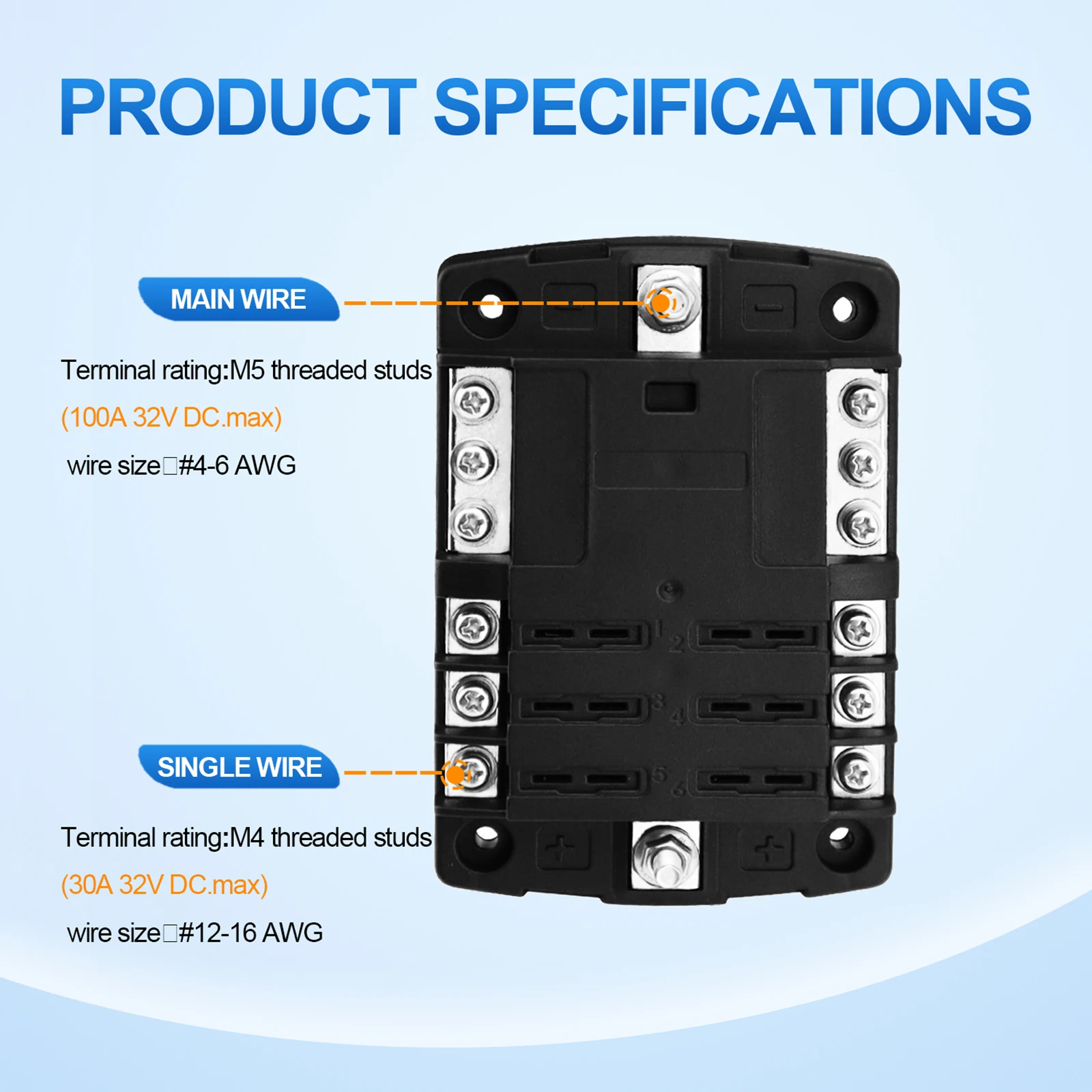 12 Way 6 Way Blade Fuse Block Box 100A Negative Bus Waterproof for 12V/24V Truck Car Boat Marine RV Power Distribution Panel