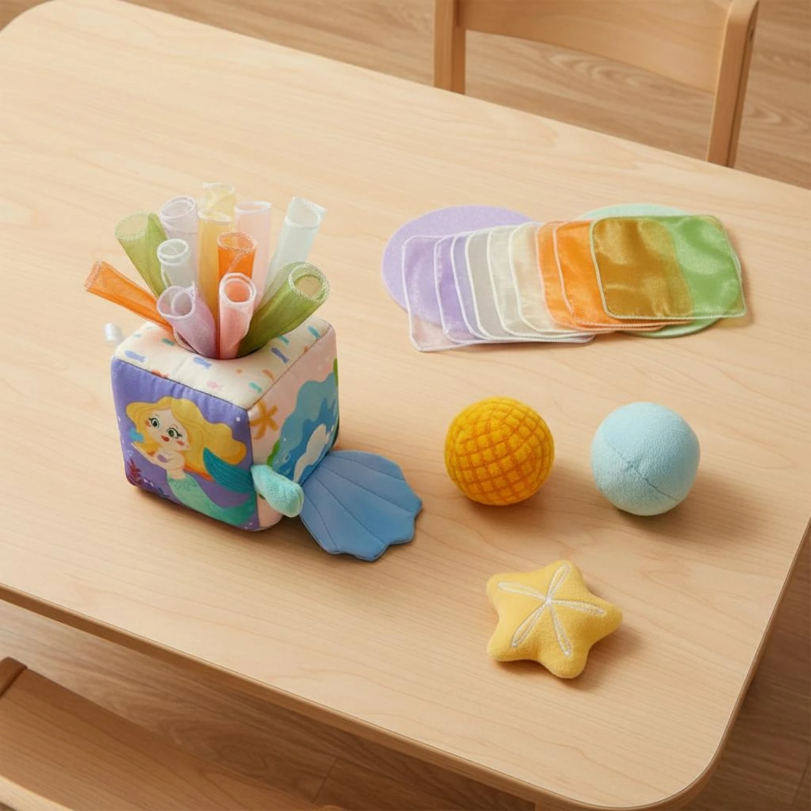 Baby Tissue Box Toy Color Recognition Sensory Tissue Box Toy Cloth Activity Cube Mirror Surface Infant Plaything Pull Ribbons