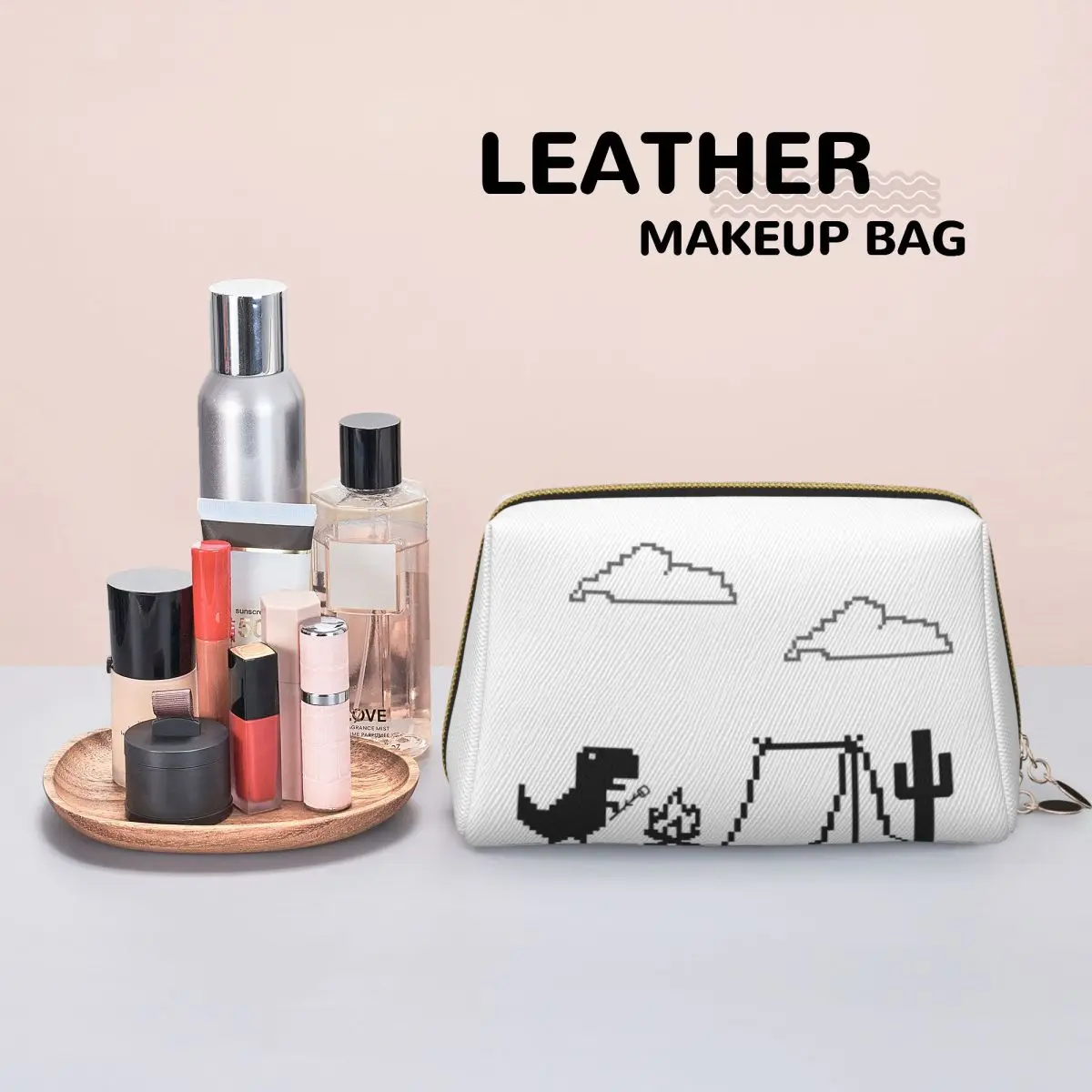 T-Rex Dino Offline Cactus Camping Fire Women Cosmetic Bag Travel Makeup Organizer Pouch Toiletry Storage Dopp Kit Case