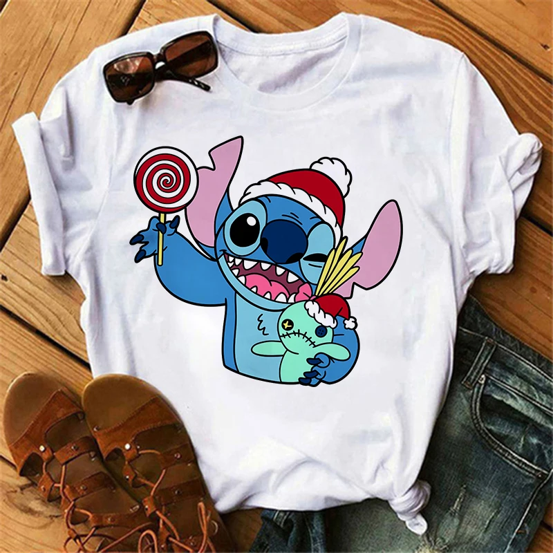 christmas Kawaii Lilo Stitch Funny Cartoon T Shirt Women Stitch Cute Manga T-shirt Y2k Graphic Tshirt Streetwear Top Tees Female