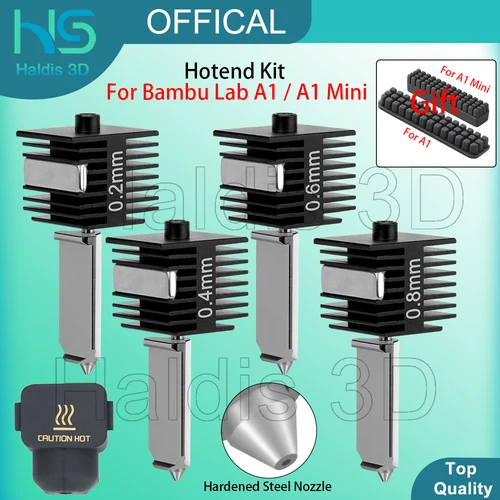 Kit Hotend para Bambu Lab A1/A1 Mini 0,2/0,4/0,6/0,8mm boquilla de acero endurecido de velocidad rápida conjunto de extremo caliente para piezas de repuesto A1