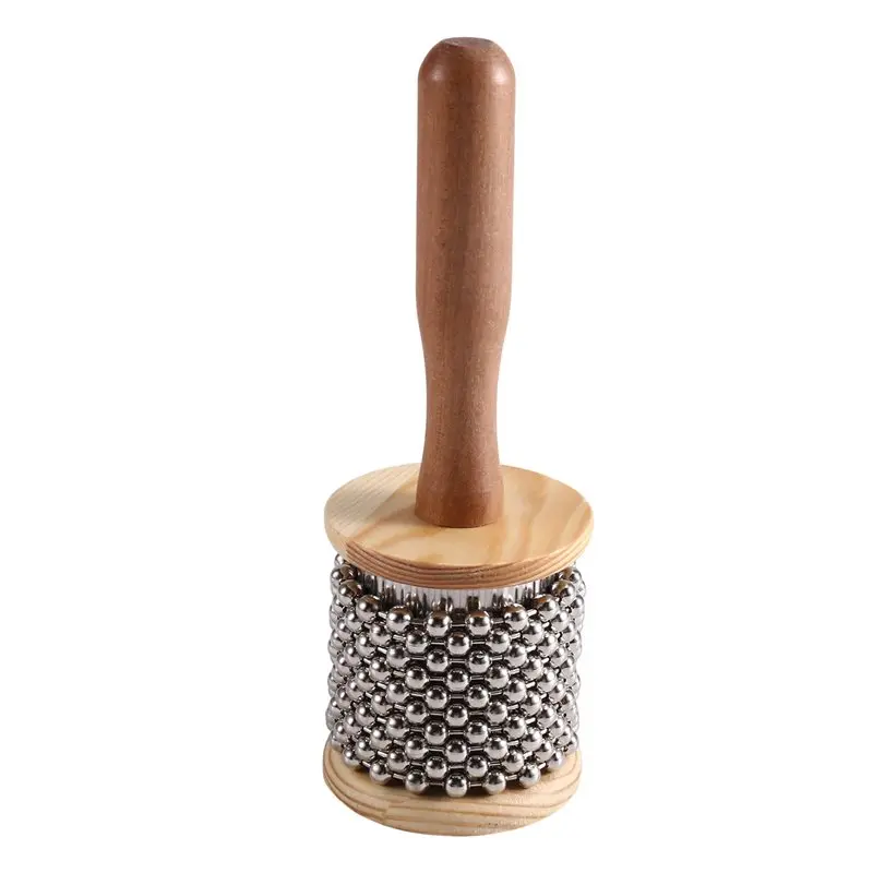 Stainless Steel Beads Wooden Cabasa Wooden Handle Rhythmic Percussion Hand Cabasa Music Education Toddlers Hand Crank-AT20
