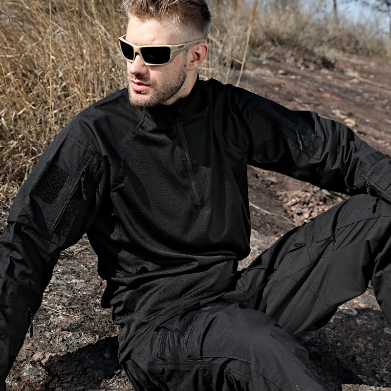 Intruder Tactical Set Men Military Multi-pocket Combat Long Sleeve Tshirt Outdoor Wear-resistant Cargo Pant Army Breathable Suit