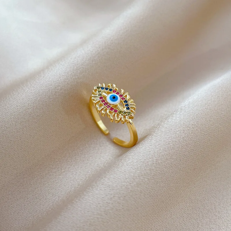 

K-Nice Women's Jewelry Blue Eye Zircon Ring - Adjustable Open Band, Minimalist Statement Ring Women