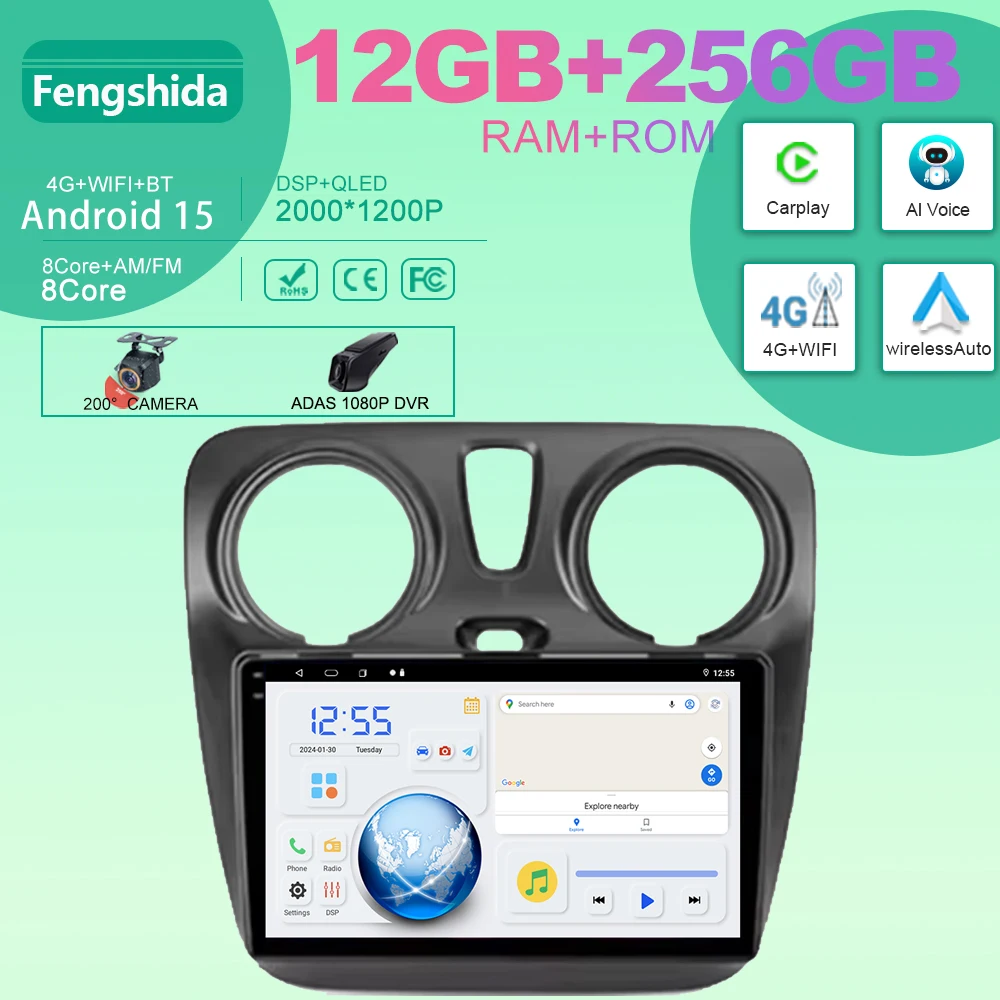 

For Renault Lodgy Dacia Dokker 2012 - 2020 Car Radio carplay Android Multimedia Video Player Stereo Head Unit GPS Navigation BT