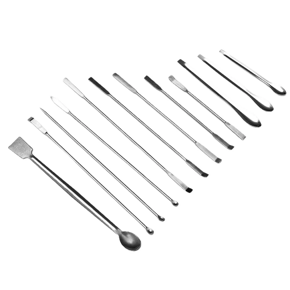 Comprehensive Stainless Steel Lab Spoon Spatula Set 12 Pieces of Various Sizes for Efficient Material Handling