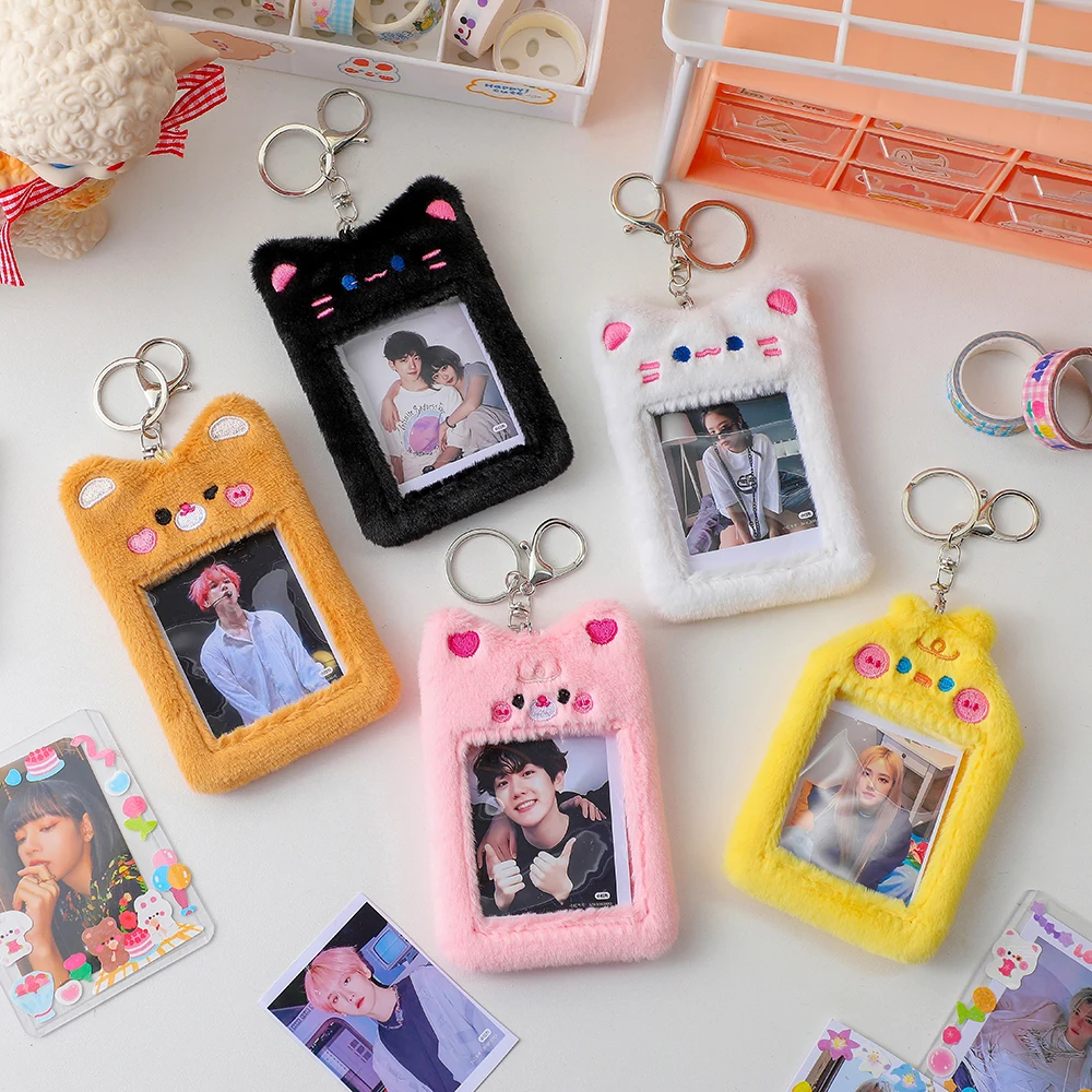 New Arrival Kawaii Dog Cat Yellow Rabbit Plush Photocard Holder Photo Bus Card Protective Cover Case Bag Pendant Stationery