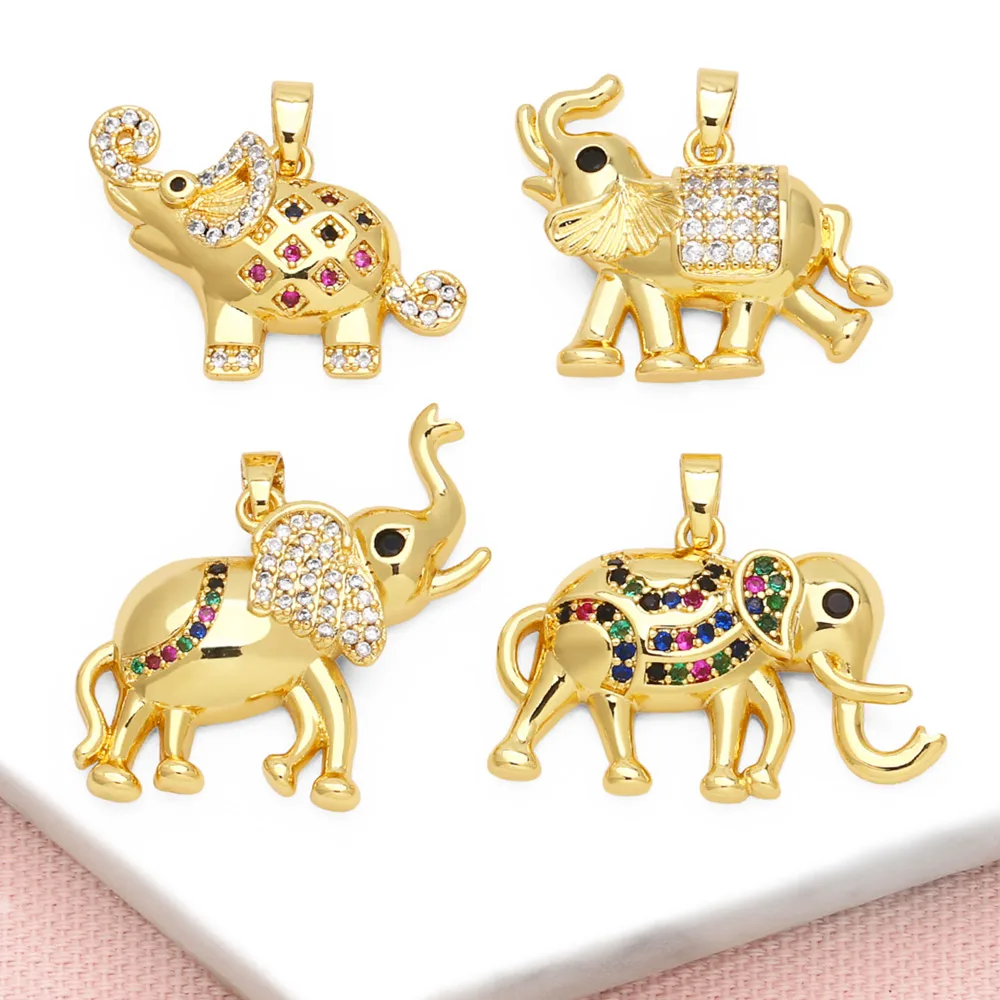 OCESRIO Multicolor Mini Crystal Lucky Elephant Pendant for Necklace Copper Gold Plated Animal Jewelry Making Supplies pdtb420
