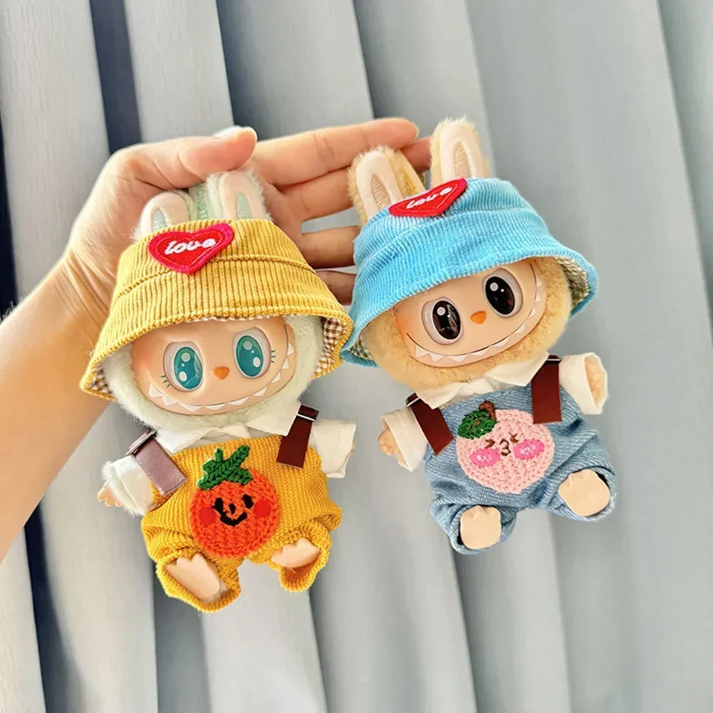 17cm Mini Plush Doll'S Clothes Outfit Accessories For Korea Kpop Exo Labubu Idol V1 V2 Avocado Peach PumPkin overalls Clothing