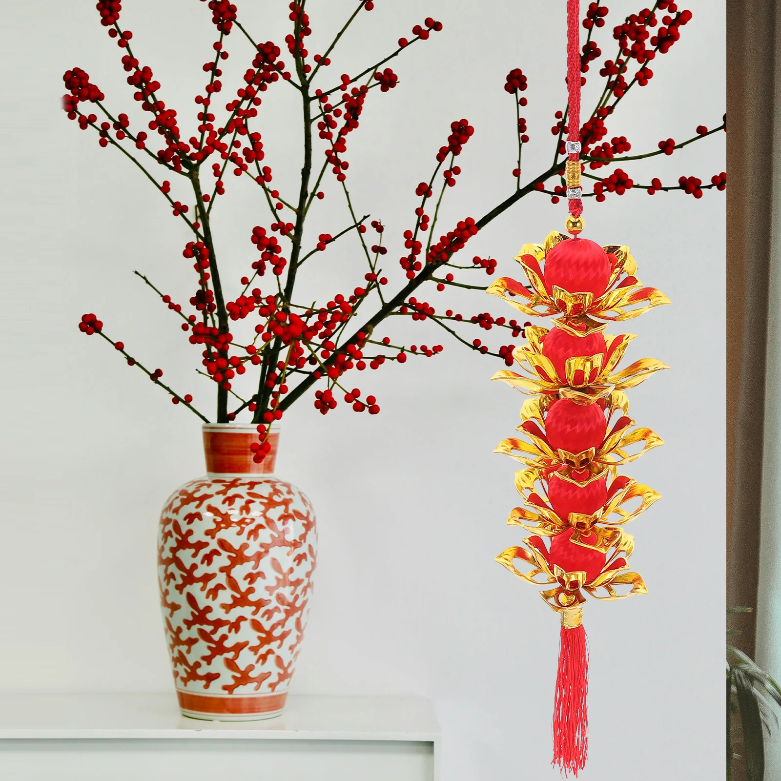 

Lotus Lantern Ornament Red Tassel Spring Festival Pendant New Year Hanging Decoration Lucky Tassel Pendant New Year Ornament