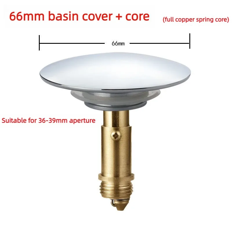 Tapón de desagüe de cobre para lavabo, 66 mm, con sistema pop-up y botón pulsador, pieza de repuesto para desagüe de lavabo de baño