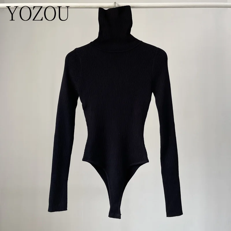 [YOZOU] Cotton Black Green White Brown Blue Turtleneck Solid Knitwear Knitted Bodysuits Sweater Pullovers Women Jumper Y2k Tops