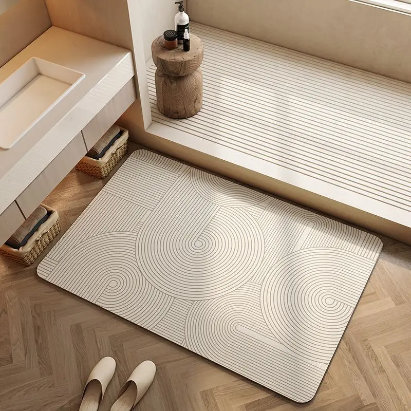 VIKAMA Wabi Sabi Cream Bathroom Mat Absorbent Non Slip Shower Entryway Rug Home Decor