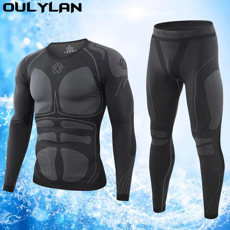 Oulylan Men's Sports Ski Thermal Underwear Set Suits Gym Compression Suit Running Clothes Fitness Bodybuilding Training Tights