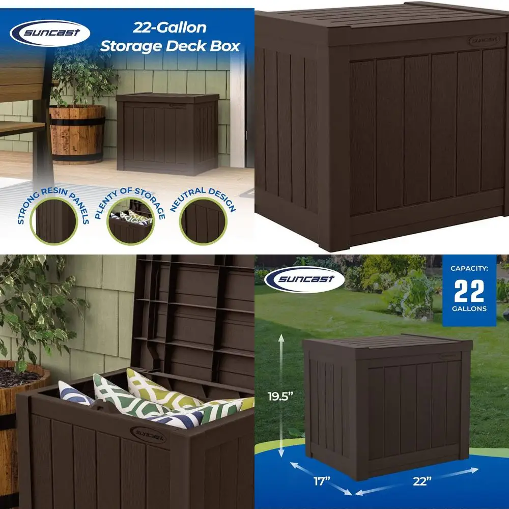 

22-галонная коробка для палубы из смолы Java с решетчатой крышкой, отделение для хранения патио на открытом воздухе, идеально подходит для инструментов, подушек и садовых аксессуаров