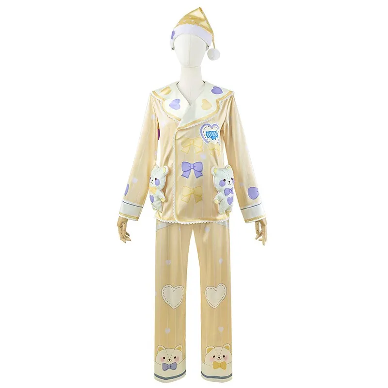 Project Sekai Colorful Stage Tenma Tsukasa Cosplay Pajamas Cute Bear Suit Yellow Nightcap Costumes Party Cosplay Home Wear