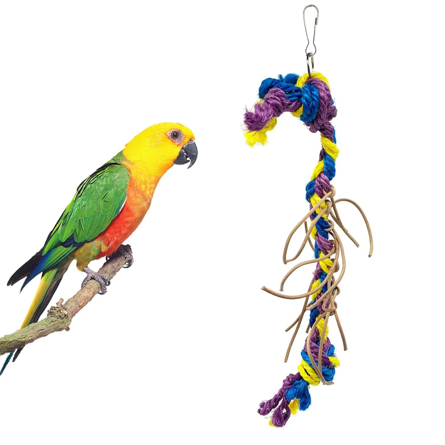 Parrot Toy Bird Toys Tricolor Rope Sword Hemp Rope Toy Biting Tearing Climbing Toy