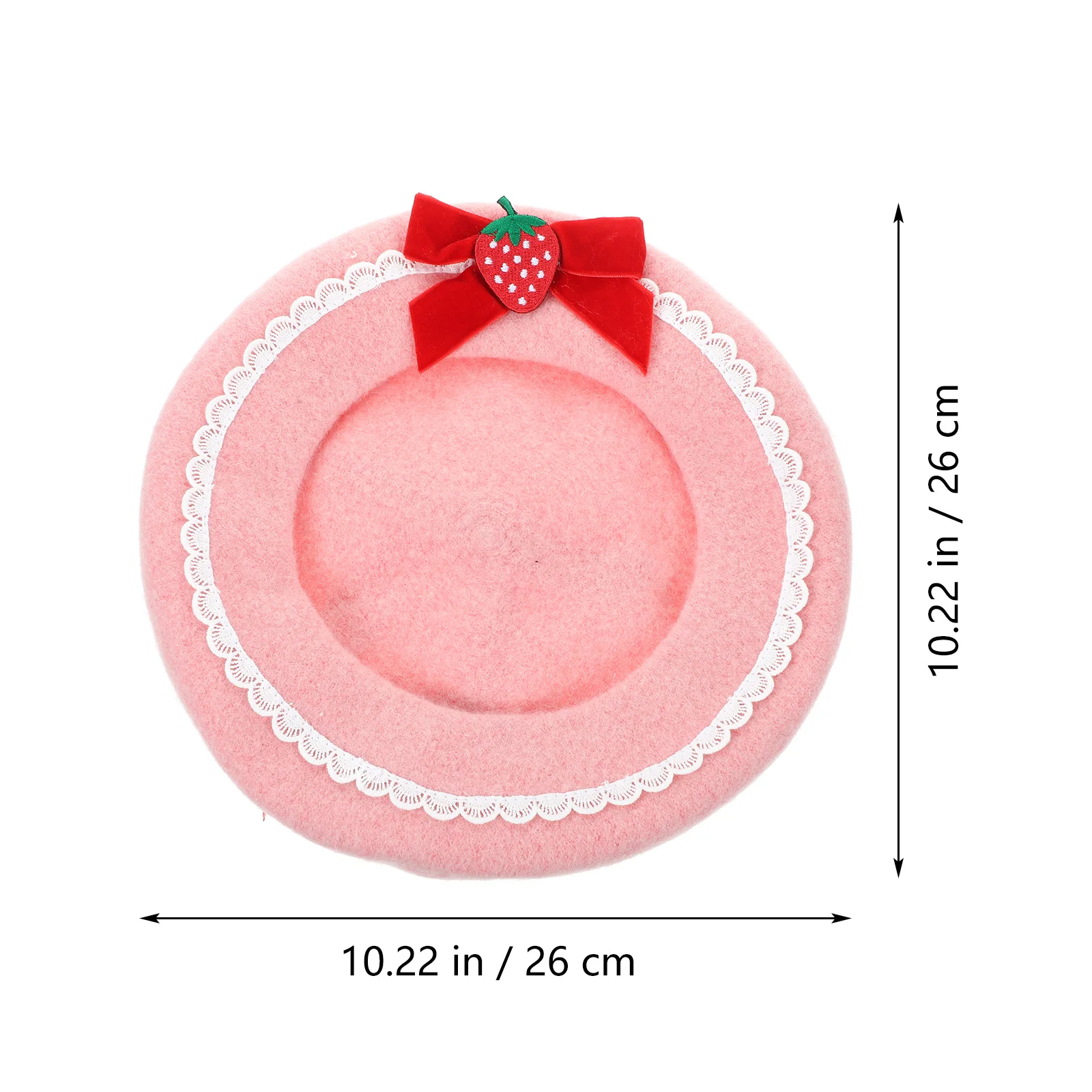 Berets Strawberry Bow Woolen French Beret Hat Women Sweet Bowknot Berets 56-58cm Fashion Warm Hats Halloween Christmas Clothing