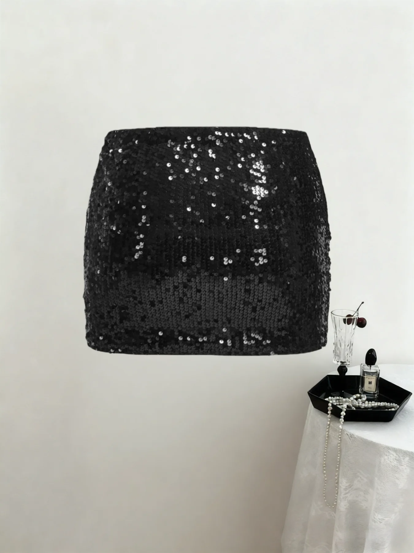 Women Sequin Mini Skirt Elastic Waist Slim Fit Bodycon Short Skirt Sparkly Glitter Party Club Night Sexy Y2K Basic Skirt
