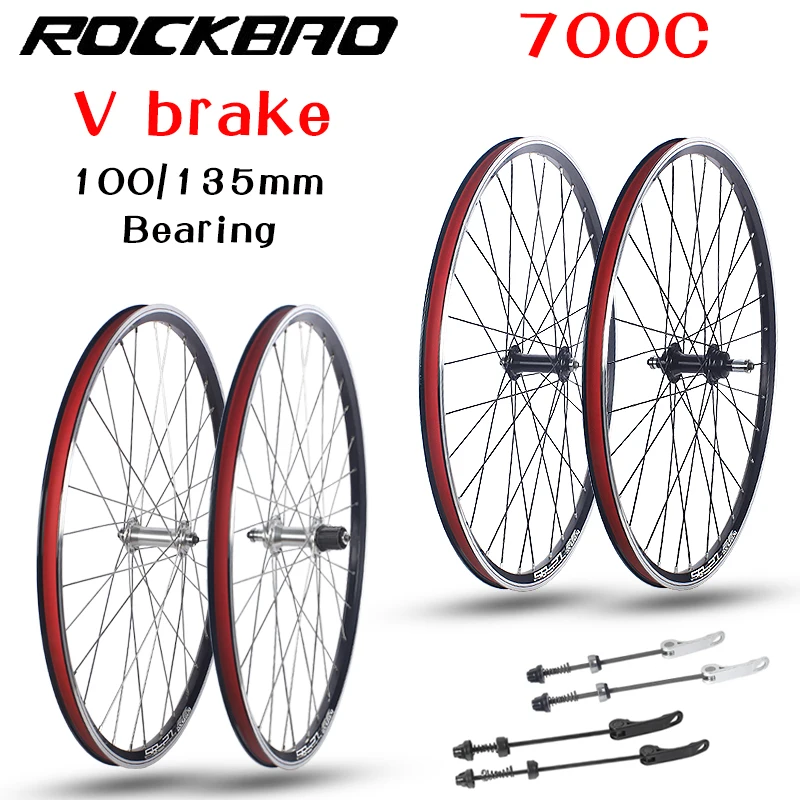 

ROCKBAO Road Bike 700C Wheelset Parts V Brake 100X135mm 32H Double Layer Aluminum Alloy 2Bearing Hub Bicycle Wheel