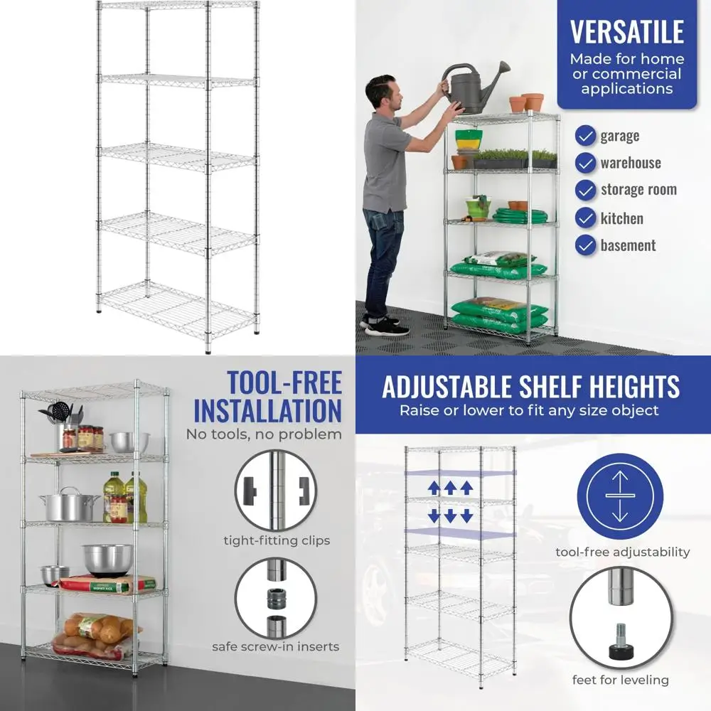 

NSF Certified Heavy-Duty Zinc Steel Wire Storage Shelves, Adjustable Feet, Ideal for Garage, Bakers, Kitchen Use