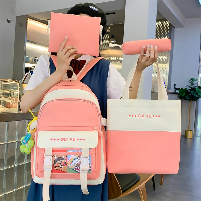 

Kawaii Korean style backpack women backpack for kids 4 Piece Set Candy color Multi-pocket school bags for girls 4 Pcs school bag