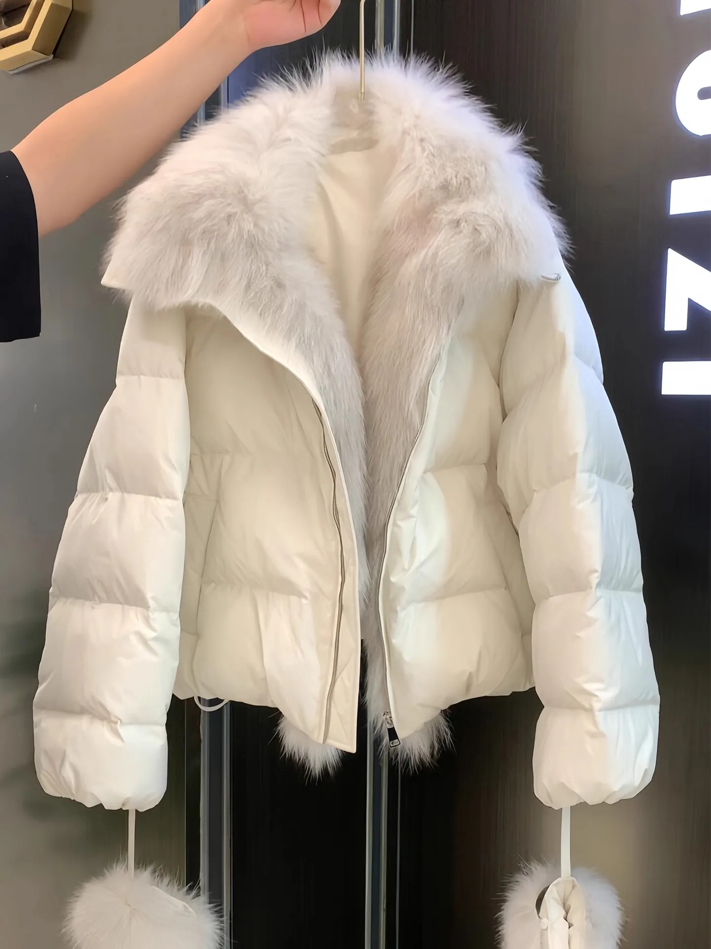 

plus Size Women's Cotton Jaet with Fur Collar ort Sli Slimming Versatile Korean Sle Commute Thiened Long Sve Z...