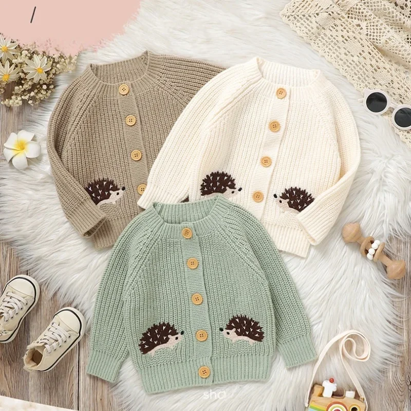 

Baby Boy Sweater Knit Cardigan with Hedgehog Embroidery 0-3Y Sweater for Baby Girl Soft Casual Autumn Newborn Girls Clothes
