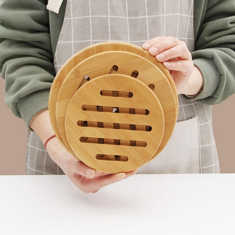 Bamboo Trivet Hollow Out Heat Insulation Mat Thickened Dining Table Placemat Portable Hot Pot Pad for Home Hotel
