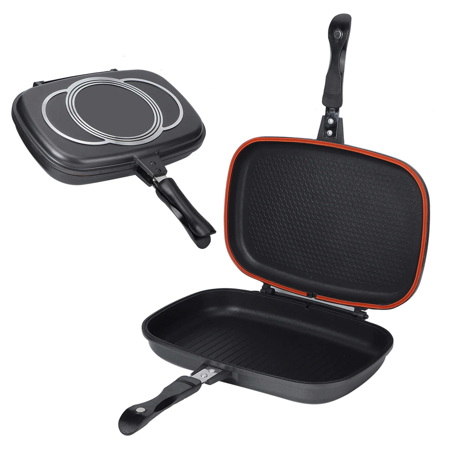 Double-Sided Baking Sheet, Frying Pan, Black Square Non-stick Frying Pan Barbecue Cooking Tool Cookware Stove Anti Scalding Hand