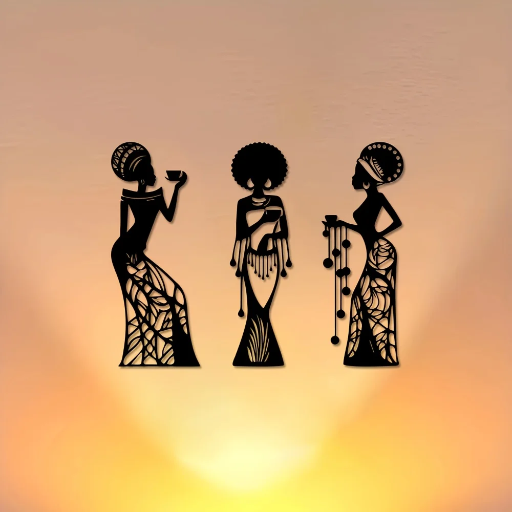 CIFBUY Iron Wall Art African Woman Silhouette Metal Sculpture Modern Decor Sign For Living Room Bedroom Office Easy Hang