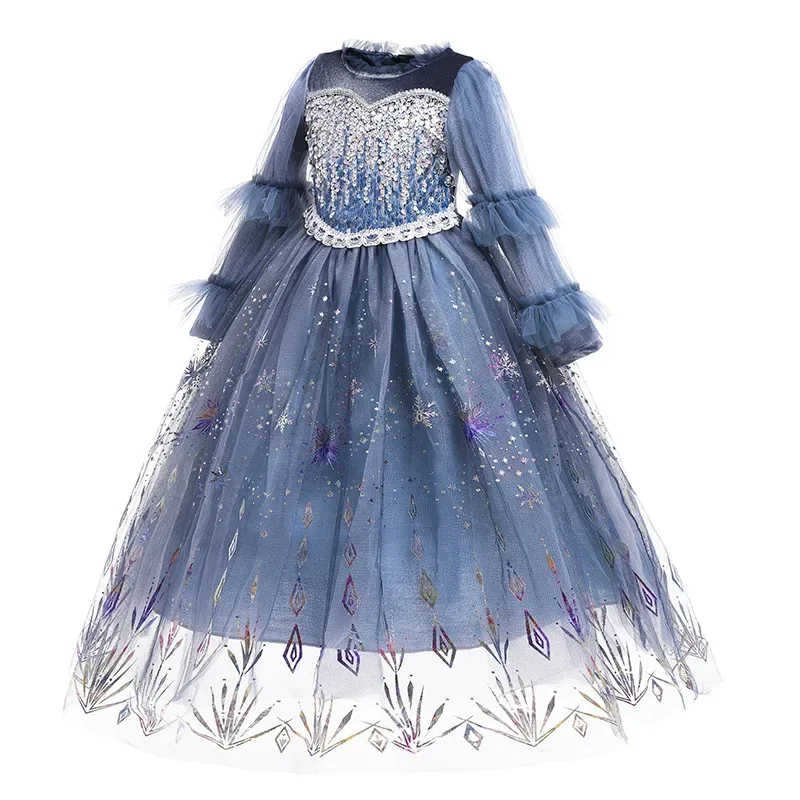 Christmas 2023 Autumn Winter Gradient Sequins Velvet Snow Queen Princess Dress for Girls Halloween Carnival Party Ball Gown