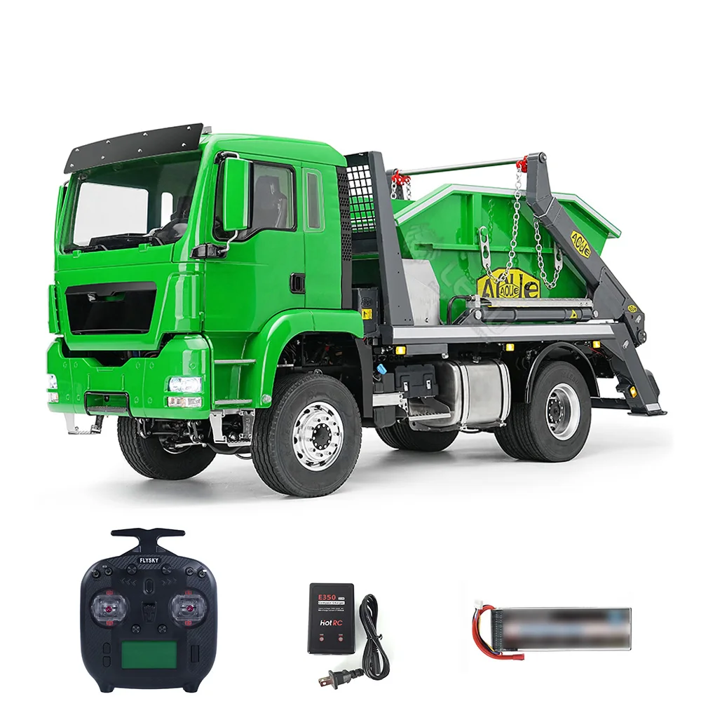 LESU 1/14 Scale RC Truck Skip Loader 4*4 Metal Swing Arm Garbage Truck Hydraulic RC Dump Car Sound Light Tipper Model Toys Gift