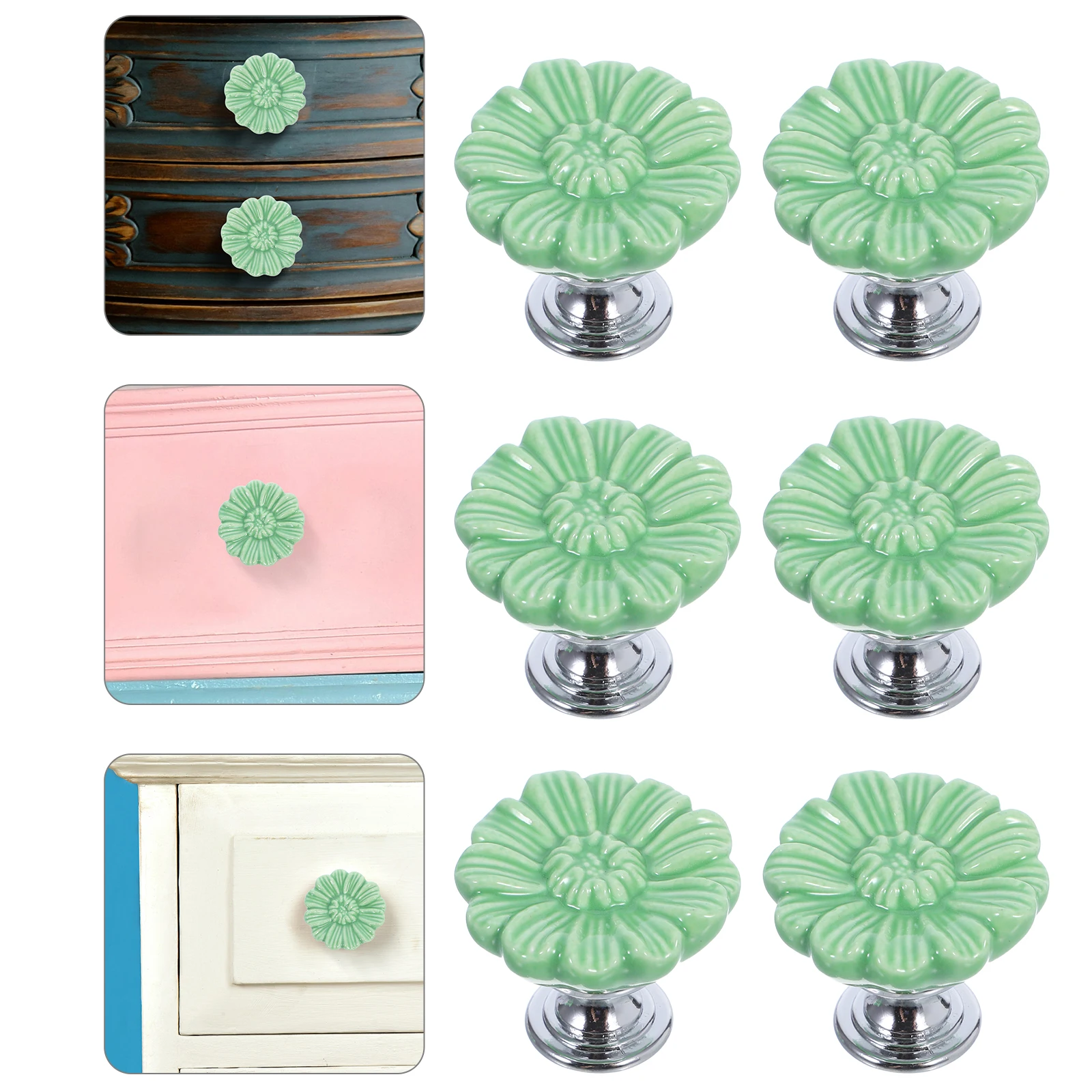 

6pcs Retro Daisies Dresser Knobs Floral Daisy Ceramic Drawer Knobs For Dresser Cabinet Cupboard Decor Pulls Furniture Accessory