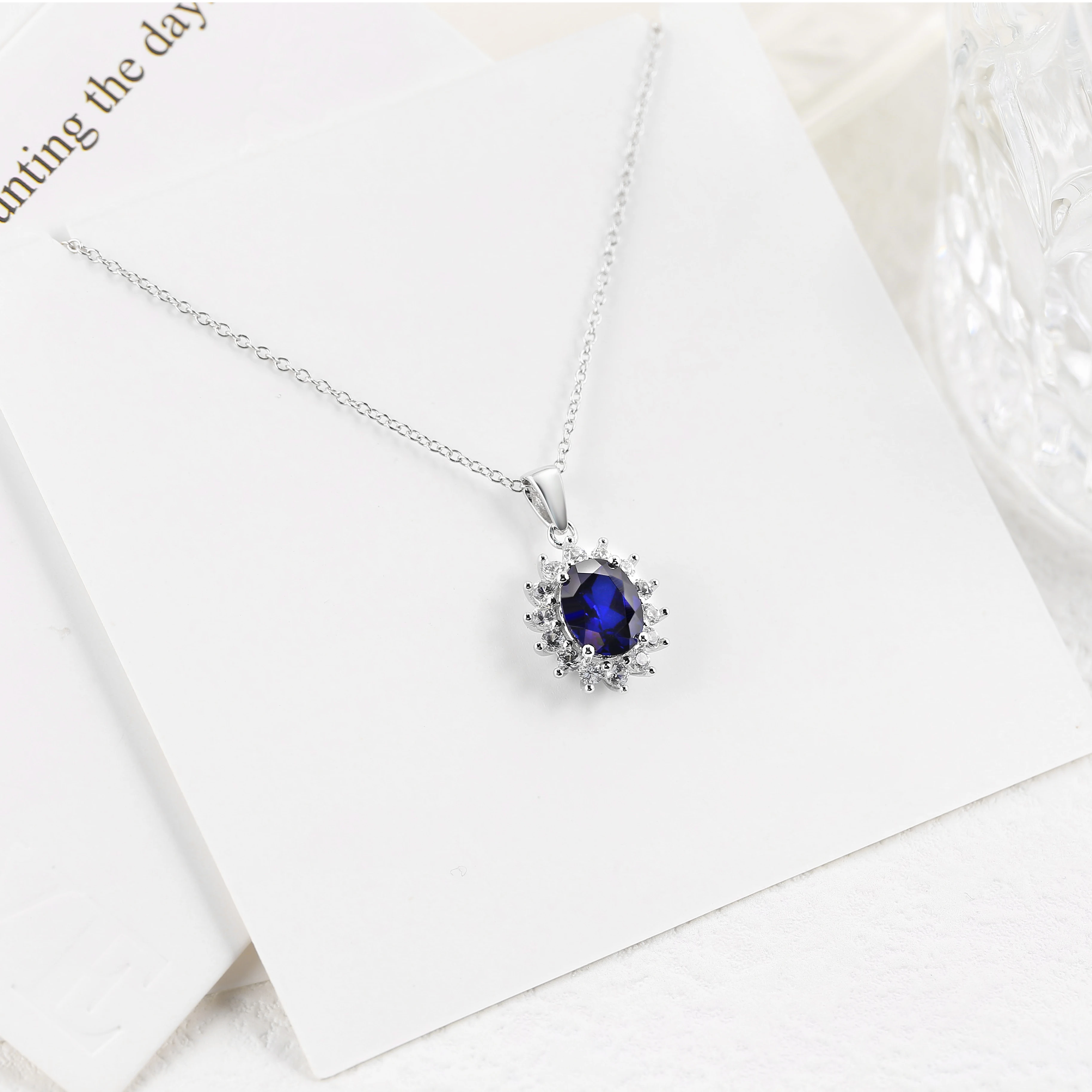 ATTAGEMS Luxury Blue Sapphire S925 Sterling Silver Pendant Necklace With Chain Elegant For Women Wedding Fine Jewelry