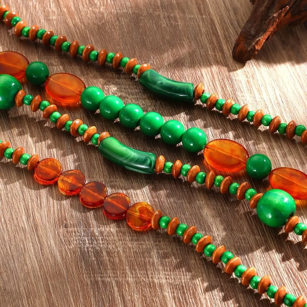 Trendy Retro Bohemian Necklace Brightly Colored Rich Levels Multi Layer Necklace Wooden Bead Long Bead Necklace Festivals