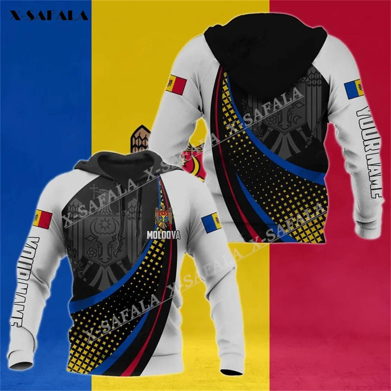 SHAINE POINT MOLDOVA Eagle Flag  3D Print Zipper Hoodie Men Pullover Sweatshirt Hooded Jersey Tracksuits Outwear Coat