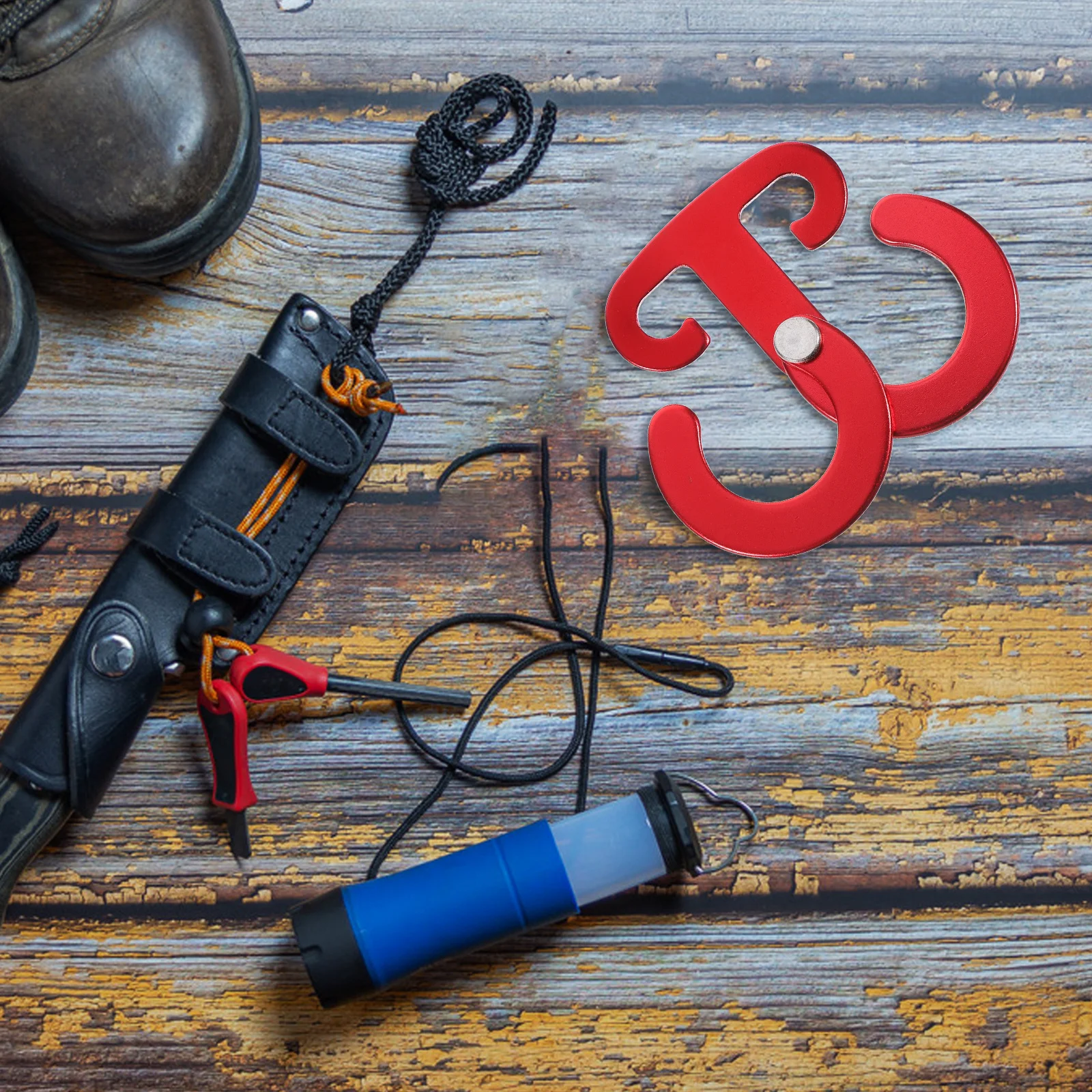 

T Shape Aluminum Alloy Hook Buckle Multifunction Rope Hanger for Tent Camping Hiking Backpacking Climbing Red Wind Rope Buckle