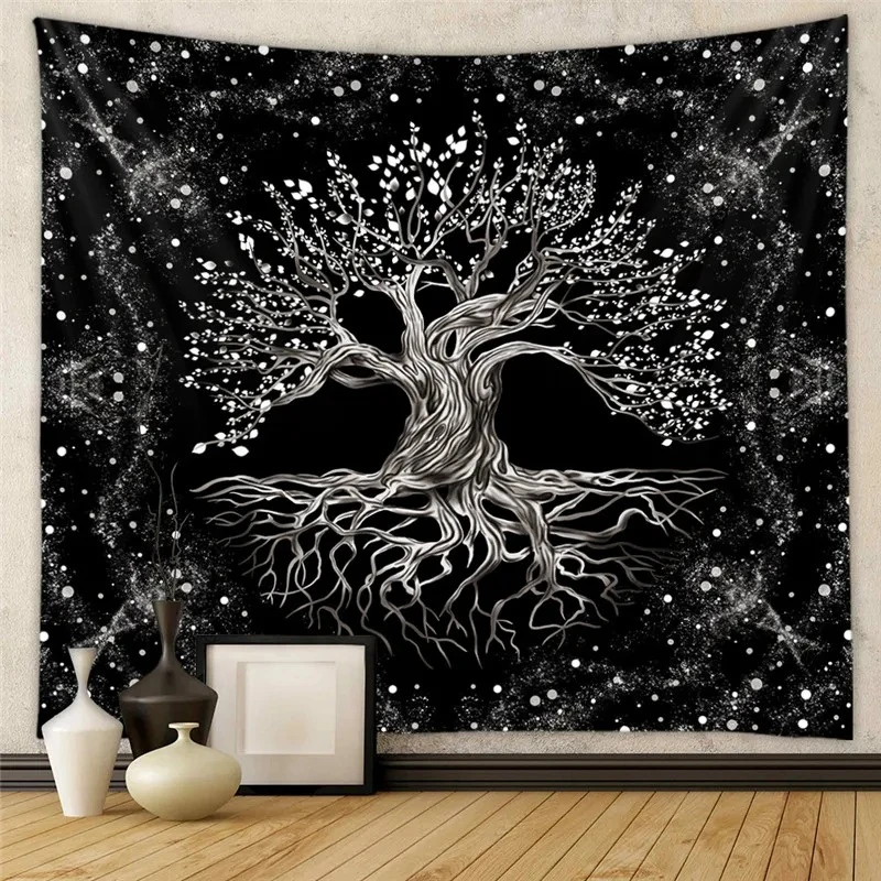 VIKAMA Black White Tree Life Galaxy Tapestry Wall Hanging, 6 Designs, Wall Decor for Bedroom Living Room Dorm
